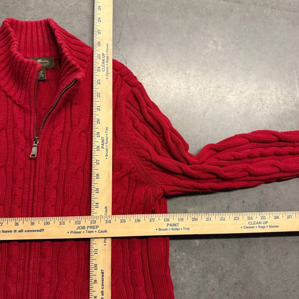 Eddie Bauer Red Cable Knit Full Zip Cardigan Sweater Mens XL Cotton Wool Blend